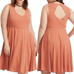 Torrid Textured Knit Open Back Skater Dress 0X / L Burnt Orange Casual